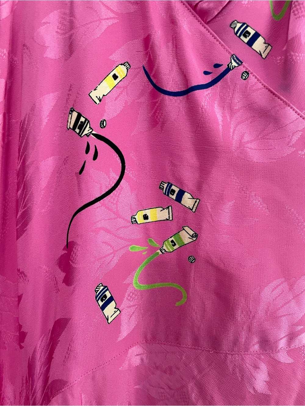 Rare Vintage Nicole Miller 100% Silk Paint Tube Novelty Print Jacquard Maxi Dres - Picture 6 of 10